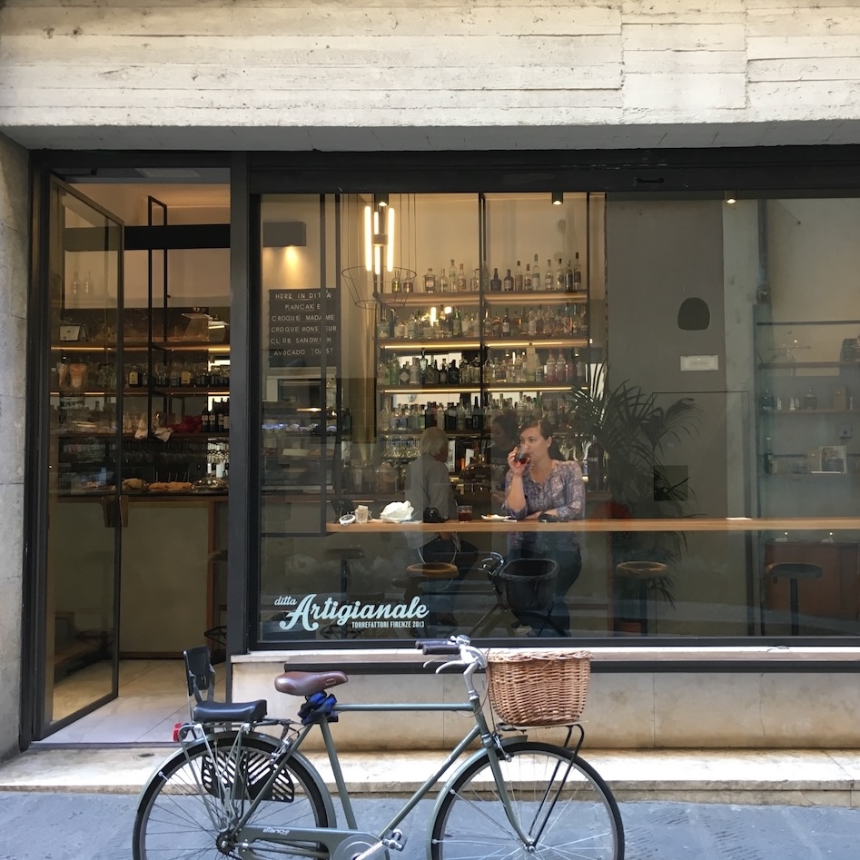 Katrina enjoying a brew in one of our favorite coffee shops in Florence, Italy, 2018